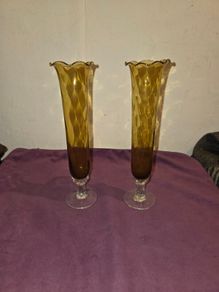 Matching pair of Antique Amber Glass Vases