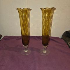 Matching pair of Antique Amber Glass Vases