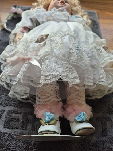 Vintage Irish Porcelain Doll with Flower Wreath and Pinwheel Vintage