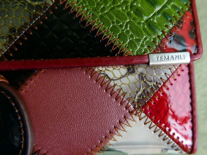 Vintage TEMANLI PATCHWORK WALLET - Ladies Genuine Leather Tri-Fold Wallet - Multi-Color Patchwork - By Temanli