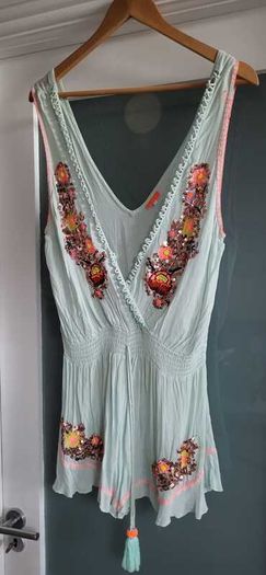 RIVER ISLAND  Acqua Sequinced Playsuit Sz 14UK