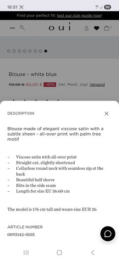 Oui Top White Blue - Fits UK 8 to 10 - New Without Tags RRP 120