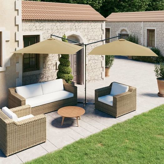 Double Parasol with Steel Pole Taupe 600x300 cm