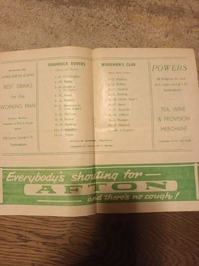 Programme 1956 FAI Cup SF Shamrock Rovers v Workman's Club