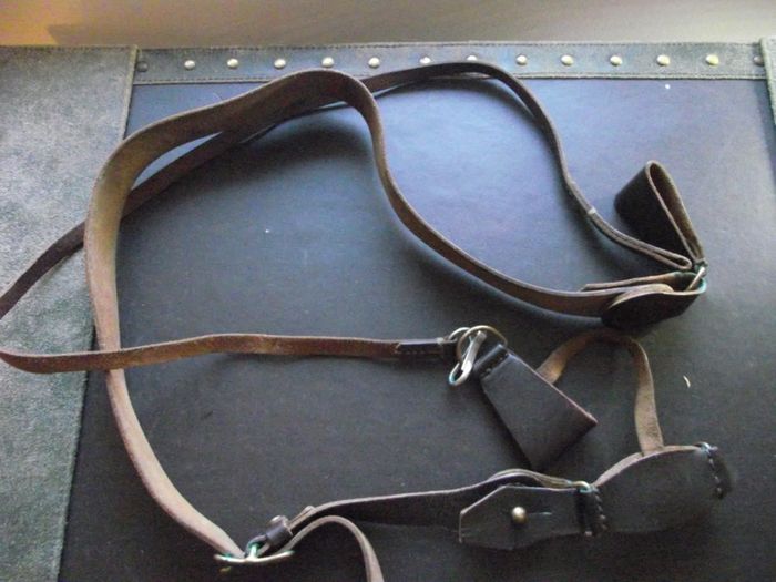 1970s Soviet Military Army Officer's Leather Sam Browne Belt with Field Bag Map-case
