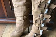 Pre-loved Long Beige Platform Stiletto Boots-Size 4