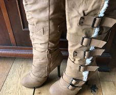 Pre-loved Long Beige Platform Stiletto Boots-Size 4