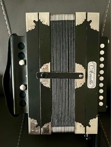 Ariette Button Accordion, Black with Red Bellows