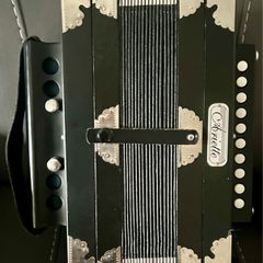 Ariette Button Accordion, Black with Red Bellows