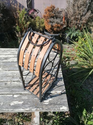 Freestanding Metal & Wood Wine Rack (7-Bottle Capacity)