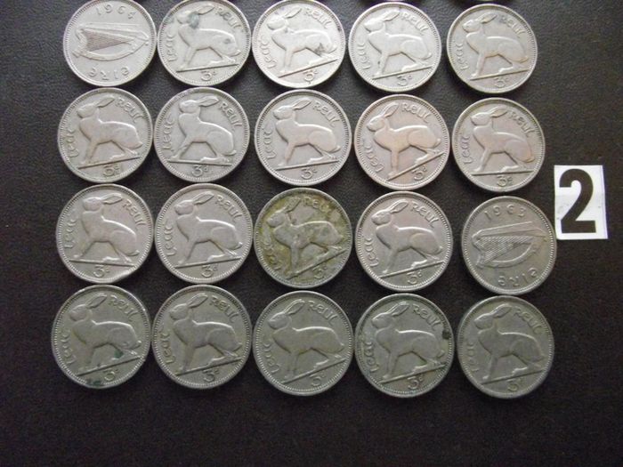 30 Irish 3 pence coins (1942-1968)