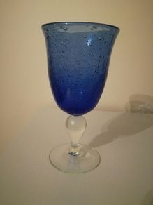 Hand Blown Blue Goblet Wine Glass