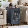 Slim Bedside Table, Farmhouse Nightstand, Glass Door Narrow Bedside Table with Storage, Blue Slim Bedside Cabinets with Adjustable Shelf, Small Side Tables Living Room, Bedroom Image 4