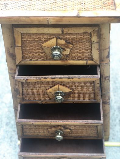 Solid wood bamboo and rattan weave 4 drawer chest of drawers