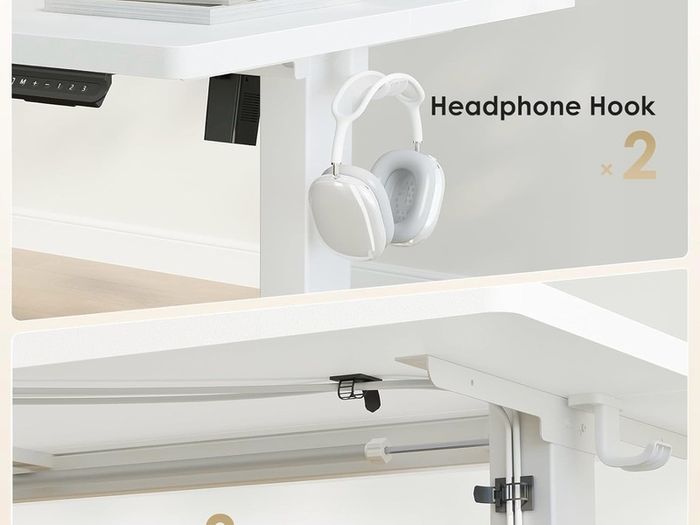 Electric Standing Desk, 120x60cm Height Adjustable Desk with 2 Memory Presets, Quiet Sit Stand Desk for Home Office Bedroom Living Room, Ergonomic Computer Desk with Hooks & Cable Holes, White