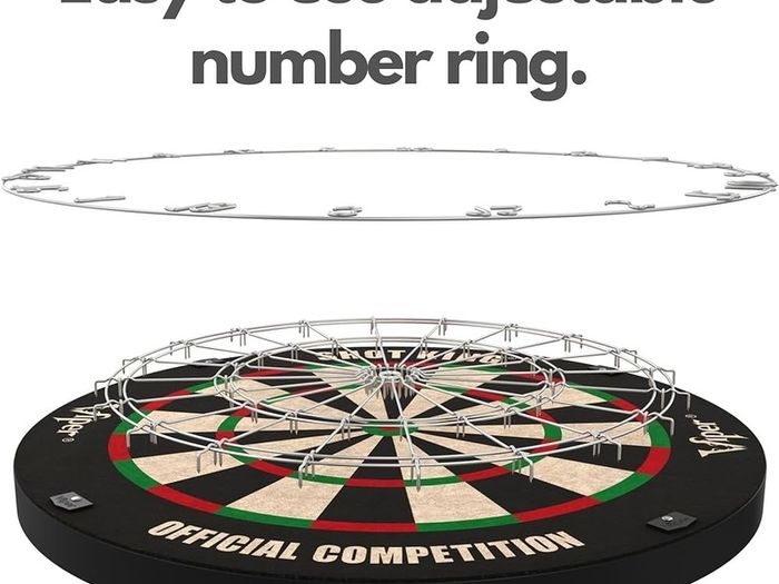 NEW SALE | Regulation Bristle Steel Tip Dartboard Set with Staple-Free Bullseye, Galvanized Metal Radial Spider Wire Includes 6 Darts, Black, 17.75 inch