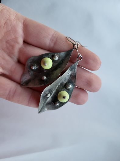 Handmade leaf shaped earrings, silver hooks, leaves earrings