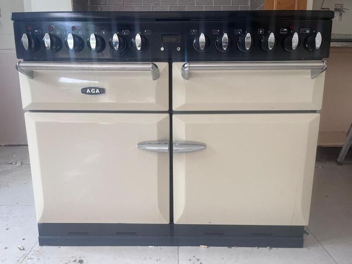 AGA Masterchef electric range cooker in cream with induction cooktop