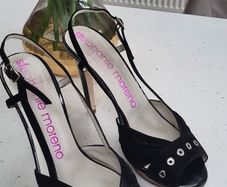 Stephanie Moreno Black peep-toe platform sling back heels - Sz 39 (Fit 6.5-7UK) - RRP 129 (New)