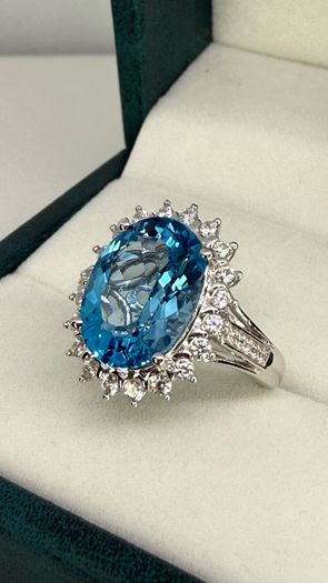 Topaz & White Zircon Statement Halo Ring