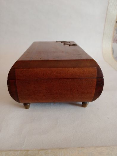 Antique Wooden and Brass Inlay Music Jewellery Box