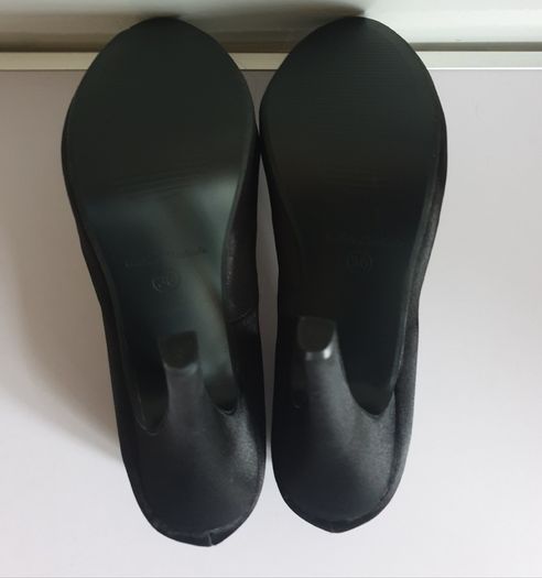 Andres Machado Black Satin Ladies Peeptoe Pumps Heels Shoes Size EU36 UK3 Wedding CAN POST