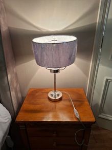 New Bedside Lampl / Table Lamp Twin Bulb Grey lamp Shade,  metal & glass construction