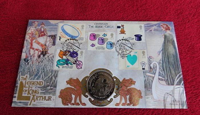 Merlin Wizard Magic King Arthur Isle of man crown coin 1996 stamp cover