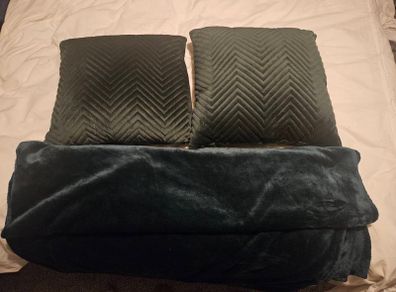 Dark Green Cushions and Blanket