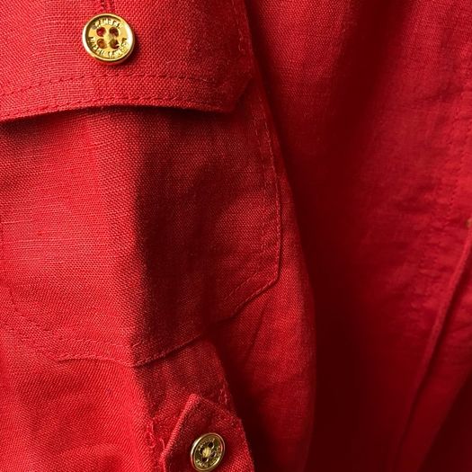 Lauren Ralph Lauren Red 100% Linen Lace-Up Tunic Blouse Roll Tab Sleeve XL