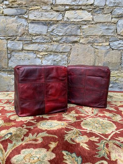 Pair of Oxblood Leather Cube Footstools.