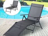 Foldable Reclining Sun Lounger, Grey Textiline Garden Loungers Reclining Garden Chair with 7 Back & 2 Leg Adjustable Positions (Gray)