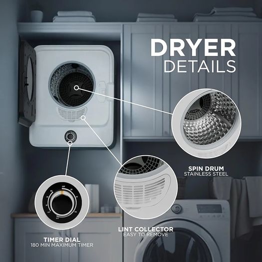 3kg Mini Vented Tumble Dryer, 830W Compact Laundry Dyer with 5 Drying Modes, Stainless Steel Tub & Overheat Protection, 180min Timer Countertop/Wall Mounted