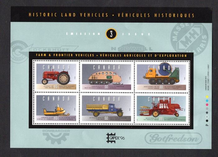 1996 Canada Historic Automobiles (5th series) Commemorative Stamps Miniature Sheetlet for Capex 96 Mint Never Hinged (MNH)