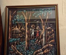 Vintage Haitian Art Painting on Fabric - Signed