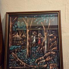 Vintage Haitian Art Painting on Fabric - Signed