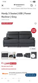 Harvey Norman - 3 seater electric recliner sofa, Pristine condition (south dublin)