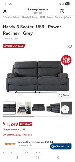 Harvey Norman - 3 seater electric recliner sofa, Pristine condition (south dublin)