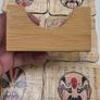Vintage Chinese Opera Mask Bamboo Coasters Set of 6 with matching wood holder Image 5