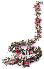 5 Pack 41 FT Fake Rose Vine Flowers Plants Artificial Flower Hanging Rose Ivy Home Hotel Office Wedding Party Garden Craft Art Decor Pink
