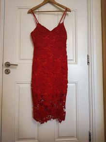 Boohoo red lace strappy midi dress size 8UK / 10UK