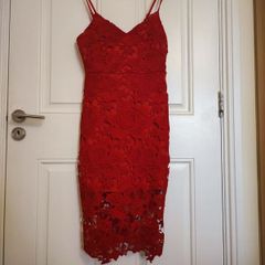 Boohoo red lace strappy midi dress size 8UK / 10UK