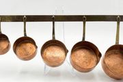 Vintage  Copper &amp; Brass Nesting Pot Set with Hanging Wall Rack (Set of 5)