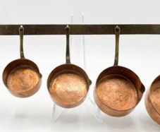 Vintage  Copper & Brass Nesting Pot Set with Hanging Wall Rack (Set of 5)
