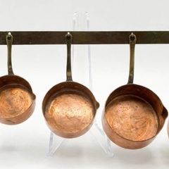 Vintage  Copper & Brass Nesting Pot Set with Hanging Wall Rack (Set of 5)