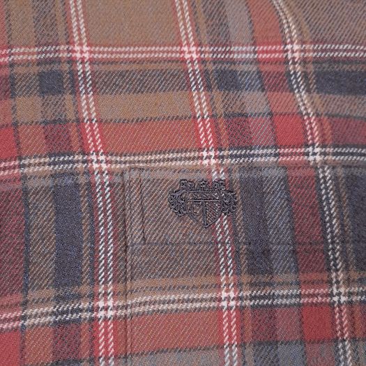 Paul Costelloe Brown Red Grey Plaid Check Long Sleeve Flannel Cotton Shirt Size L