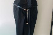 dark grey trousers