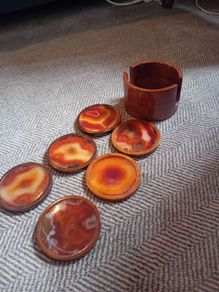 Vintage natural agate and wooden coaster set rrp 85e