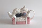Mid century Cat On Sofa Ceramic Teapot