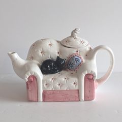 Mid century Cat On Sofa Ceramic Teapot